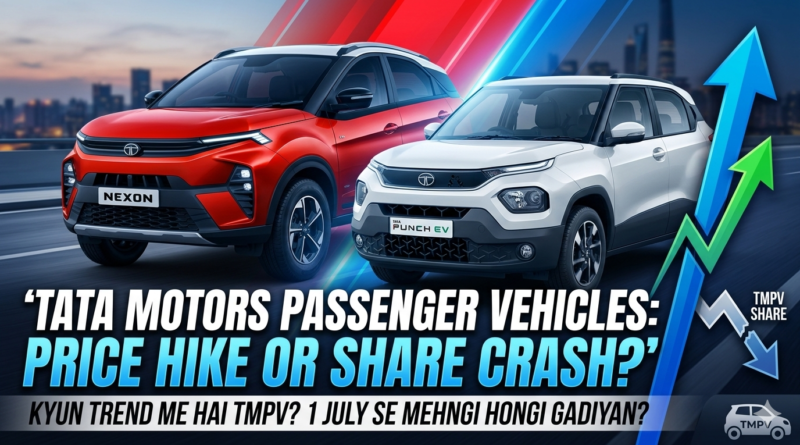 Tata Motors Passenger Vehicles price hike and share price crash updates featuring Tata Nexon and Punch EV cars.