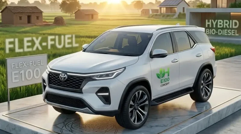 White Toyota Fortuner Flex Fuel E100 Hybrid Concept Car in India